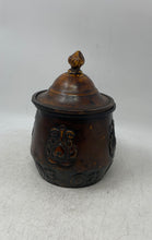 Load image into Gallery viewer, Vintage CBK Brown Metal Collectible Chinese Round Container With Lid
