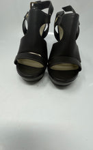 Load image into Gallery viewer, Guess Womens Black Leather Open Toe Buckle Cone Platform Heels Size 8M
