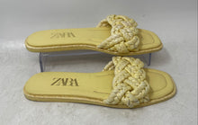 Load image into Gallery viewer, Zara Womens Yellow Raffia Slip-On Open Toe Braided Flat Slide Sandals Size 36

