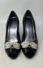 Load image into Gallery viewer, Penny Loves Kenny Womens Black White Leather Peep Toe Wedge Pump Heels Size 9 M
