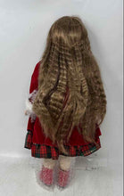 Load image into Gallery viewer, Blonde Hair Brown Eyes Collectible Holiday Porcelain Doll With Red Outfit
