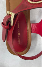Load image into Gallery viewer, Tommy Hilfiger Womens Red Leather Buckle Block Heel Thong Sandals Size 7M
