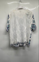Load image into Gallery viewer, Chico's Womens White Printed Embroidered Scalloped Hem Pullover Blouse Top Sz 2
