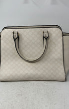 Load image into Gallery viewer, Nine West Womens Beige Monogram Leather Inner Pocket Double Handle Satchel Bag

