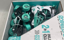 Load image into Gallery viewer, Roller Derby Kids White Green Interchangeable 2-In-1 Quad+Inline Skates Sz 12-2
