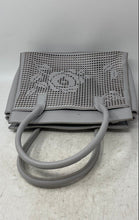 Load image into Gallery viewer, C Womens Gray Floral Leather Bottom Studs Inner Pockets Top Handle Satchel Bag
