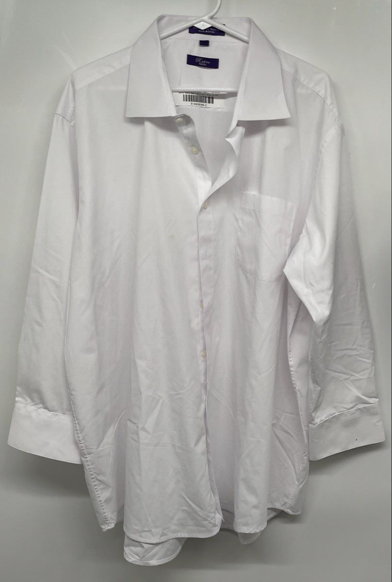 Retro Paris Mens White Long Sleeve Cutaway Collar Dress Shirt Size 18 1/2
