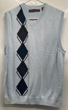 Load image into Gallery viewer, Perry Ellis Mens Blue Diamond Print Sleeveless Knitted Sweater Vest Size L
