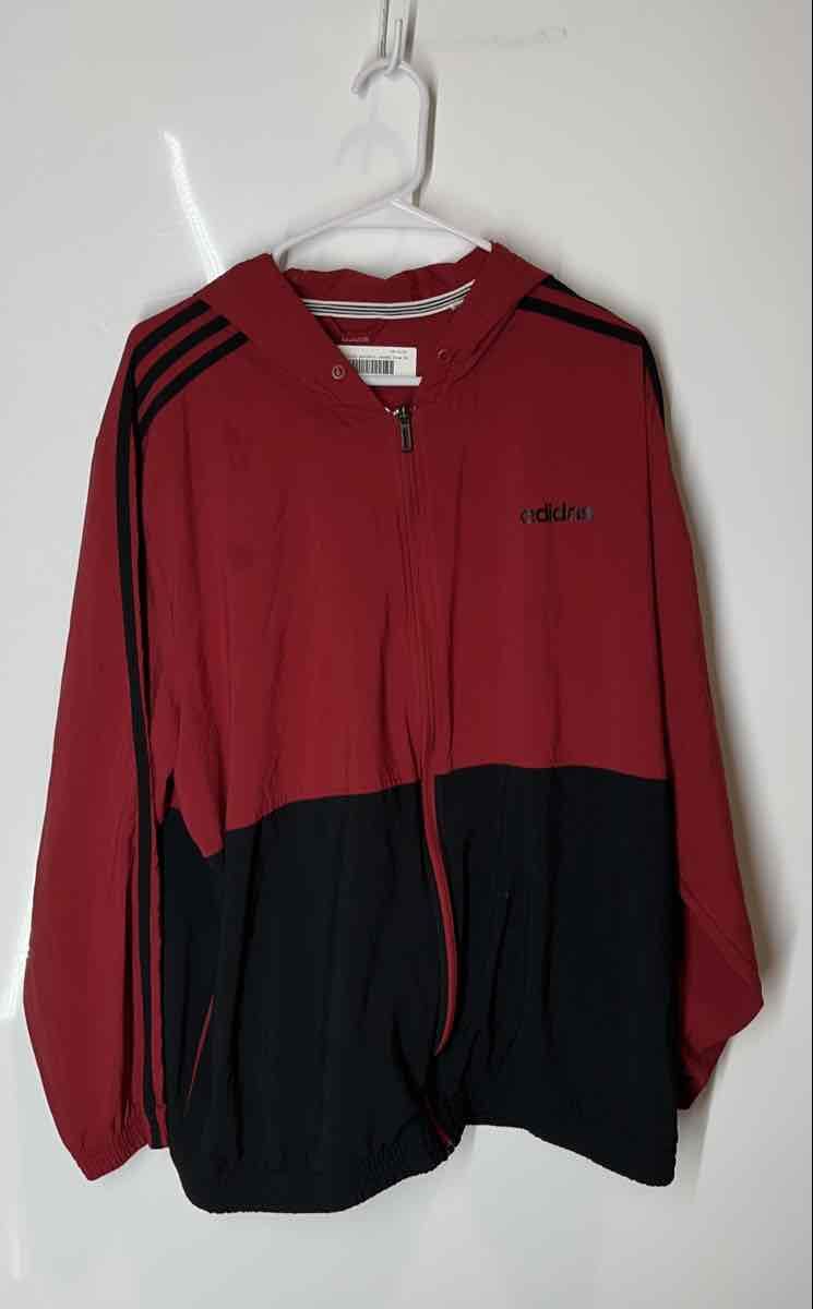 Adidas Mens Red Black Long Sleeve Full-Zip Athletic Windbreaker Jacket Size XL