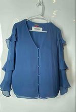 Load image into Gallery viewer, Vince Camuto Womens Blue V-Neck Ruffled Sleeve Blouse Top Size XL
