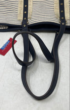 Load image into Gallery viewer, Kelly &amp; Katie Womens Dark Blue Beige Striped Double Handle Tote Bag With Tags
