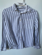 Load image into Gallery viewer, Zara Boys White Gray Striped Long Sleeve Check Pocket Button-Up Shirt Size 11-12
