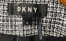Load image into Gallery viewer, DKNY Womens Black And White Tweed Bouclé Fringe Trim Long Sleeve Blazer Size 10
