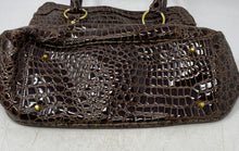 Load image into Gallery viewer, Joan Rivers Womens Brown Crocodile Embossed Faux Leather Double Zip Tote Handbag
