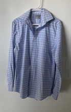 Load image into Gallery viewer, Michael Kors Mens Blue White Plaid Long Sleeve Slim Fit Dress Shirt Size M 15
