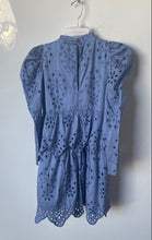 Load image into Gallery viewer, Zara Womens Blue Eyelet Puff Sleeve Tiered Short Mini Dress Size Small
