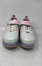 Load image into Gallery viewer, Jiandian Kids White Pink USB Charging LED Hook &amp; Loop Roller Skates Size EUR 31
