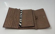 Load image into Gallery viewer, Guess Womens Beige Leather Ostrich Print Credit Card Holder Trifold Wallet

