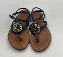 Load image into Gallery viewer, Authentic Tory Burch Womens Leticia Blue Brown Thong Sandals Size 6.5M Worn

