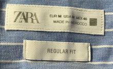 Load image into Gallery viewer, Zara Mens Light Blue White Striped Long Sleeve Regular Fit Button-Up Shirt Sz M
