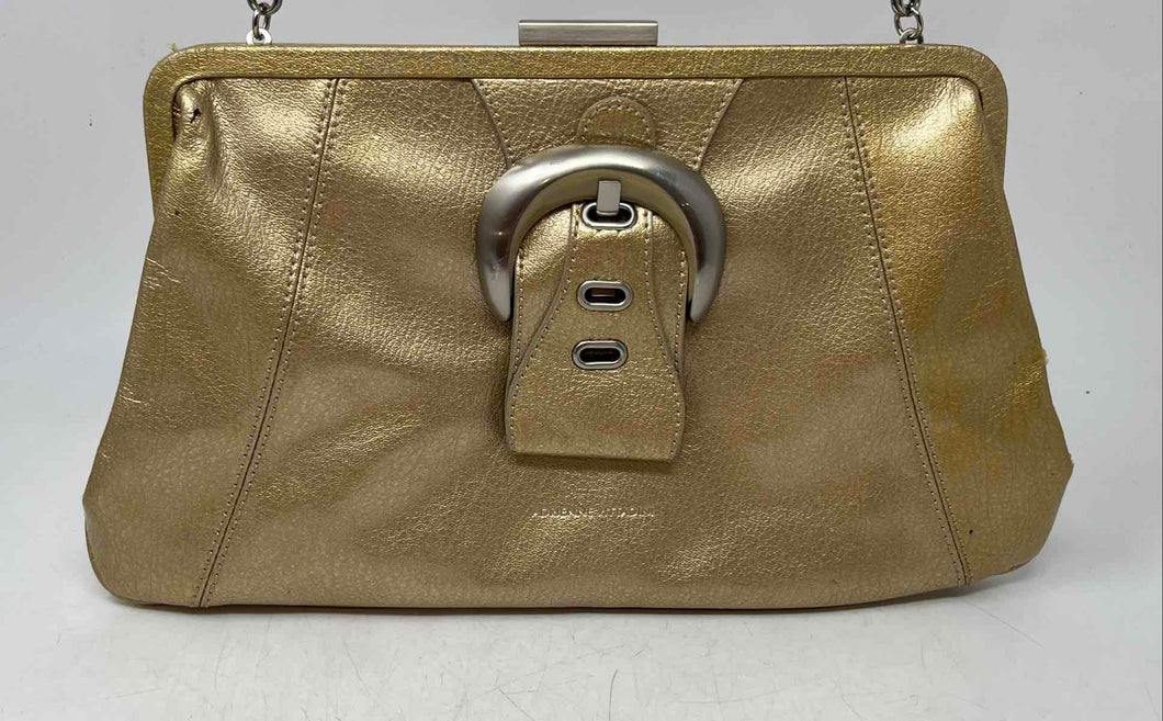Adrienne Vittadini Womens Gold Leather Inner Pocket Chain Strap Clutch Purse