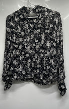 Load image into Gallery viewer, Zara Womens Black &amp; White Floral Long Sleeve Keyhole Blouse Top Size XS
