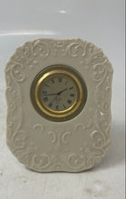 Load image into Gallery viewer, Lenox Cream Porcelain Embossed Georgian Quartz Roman Numeral Display Desk Clock
