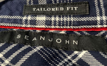 Load image into Gallery viewer, Sean John Mens Navy Blue White Plaid Long Sleeve Full-Zip Shirt Size Large
