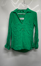 Load image into Gallery viewer, Zara Womens Green Linen Long Sleeve Collared Blouse Top Size XS
