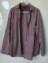 Load image into Gallery viewer, Banana Republic Mens Burgundy White Check Tailored Slim Fit Dress Shirt Size L
