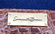 Load image into Gallery viewer, Samantha Brown Womens Navy And Brown Croc Embossed Carry-Ons Dowel Handbag
