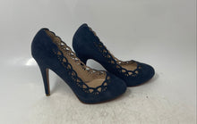 Load image into Gallery viewer, Zara Womens Navy Blue Laser-Cut Scalloped Edge Stiletto Pump Heels Size EUR 37
