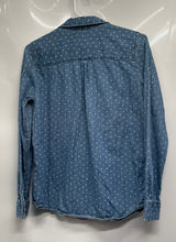 Load image into Gallery viewer, Express Womens Blue White Denim Hearts Print Long Sleeve Button-Up Shirt Size S
