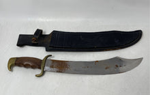 Load image into Gallery viewer, Large Fixed Blade Brass Guard Wood Handle Curved Bowie Knife With Sheath
