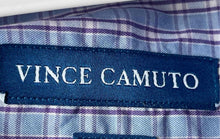Load image into Gallery viewer, Vince Camuto Mens Blue Plaid Collared Slim Fit Long Sleeve Dress Shirt Size 15
