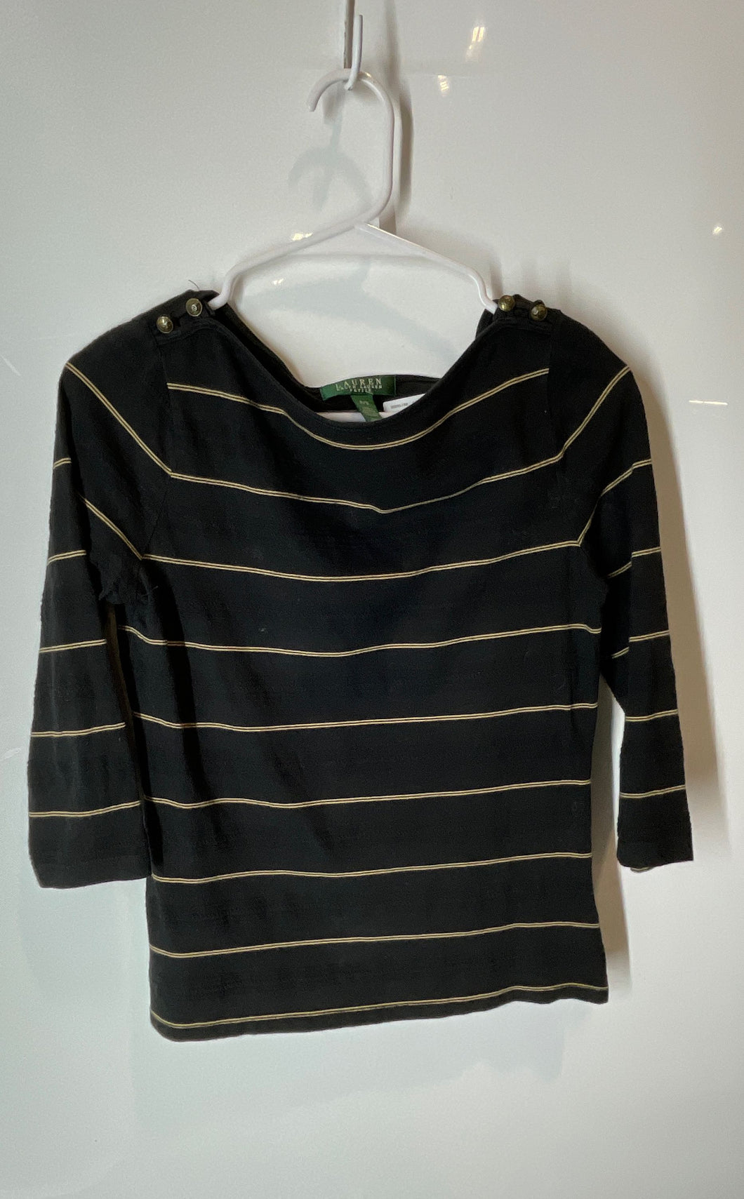 Lauren Ralph Lauren Womens Black Striped 3/4 Sleeve Blouse Top Size P/S