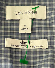 Load image into Gallery viewer, Calvin Klein Mens Blue Check Infinite Cool Non-Iron Button-Up Shirt Size Large
