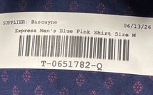 Load image into Gallery viewer, Express Mens Blue Pink Printed Classic Fit Collared Dress Shirt Size 15-15.5 M
