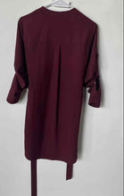 Load image into Gallery viewer, Express Womens Burgundy Long Sleeve Front Zip Belted Shirt Dress Size XS
