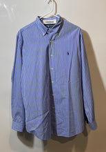 Load image into Gallery viewer, Ralph Lauren Mens Blue Striped Classic Fit Long Sleeve Button-Up Shirt Size L
