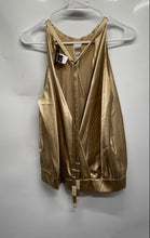 Load image into Gallery viewer, DKNY Womens Gold Satin Halter Neck Sleeveless Pullover Blouse Top Size 14
