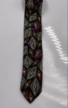 Load image into Gallery viewer, Christian Dior Mens Green Red Geometric Diamond Silk Keeper Loop Pointed Tie
