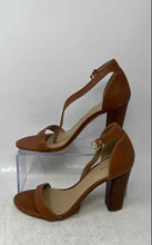 Load image into Gallery viewer, Aldo Womens Brown Leather Open Toe Block Ankle Strap Heels Size 8.5

