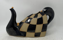 Load image into Gallery viewer, Antique Black Beige Check Ceramic Tableware Scroll Handle Tea Pot
