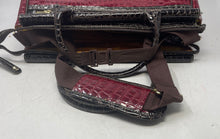 Load image into Gallery viewer, Samantha Brown Womens Red Black Croc Embossed Leather Zip Top Dowel Tote Bag
