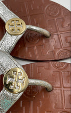 Load image into Gallery viewer, Authentic Tory Burch Womens Silver Brown Leather Flat Flip-Flop Sandals Size 6M

