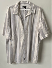 Load image into Gallery viewer, DKNY Mens White And Gray Striped Print Short Sleeve Button-Up Shirt Size XL
