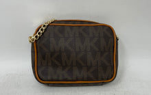 Load image into Gallery viewer, Michael Kors Womens Brown Monogram Chain Strap Zip Top Jet Set Crossbody Bag
