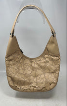 Load image into Gallery viewer, Paola Del Lungo Womens Beige Floral Leather Laser Cut Inner Pockets Hobo Bag
