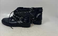 Load image into Gallery viewer, Zara Kids Rockstud Black Leather Studded Round Toe Ankle Combat Boots Size 36
